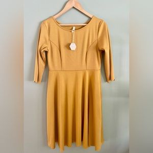 Pinkblush maternity knee length dress, mustard shade, size M.